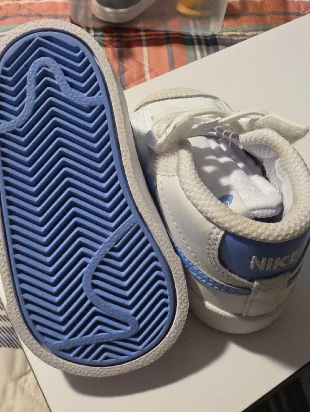 Nike Kids White and Light Blue High-Top Sneakers, Size 4c